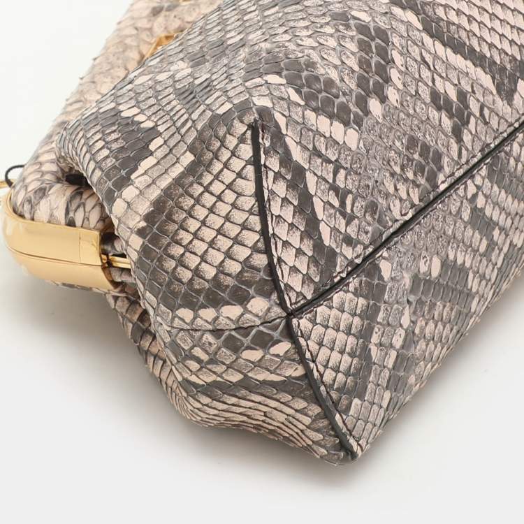 Pre Owned Fendi Pink/Brown Python and Leather Small First Clutch