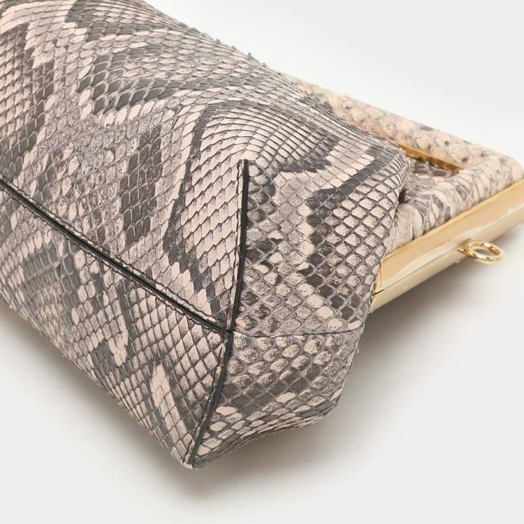 Pre Owned Fendi Pink/Brown Python and Leather Small First Clutch