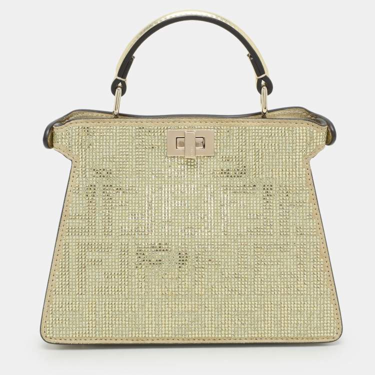 Pre Owned Fendi Green Suede Embellished Peekaboo ISeeU Petite Bag