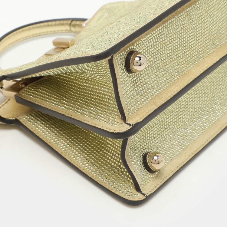 Pre Owned Fendi Green Suede Embellished Peekaboo ISeeU Petite Bag