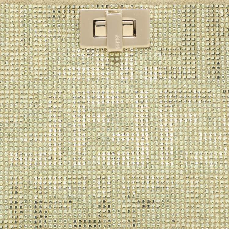 Pre Owned Fendi Green Suede Embellished Peekaboo ISeeU Petite Bag