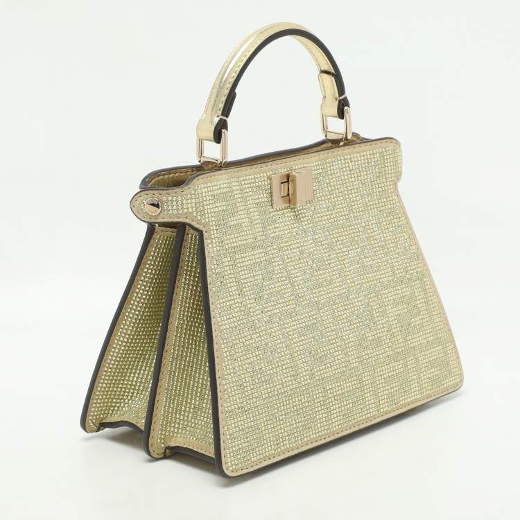 Pre Owned Fendi Green Suede Embellished Peekaboo ISeeU Petite Bag
