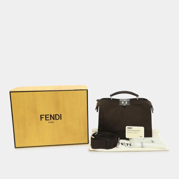 Pre Owned Fendi Khaki Green Nylon Small Peekaboo ISeeU Bag