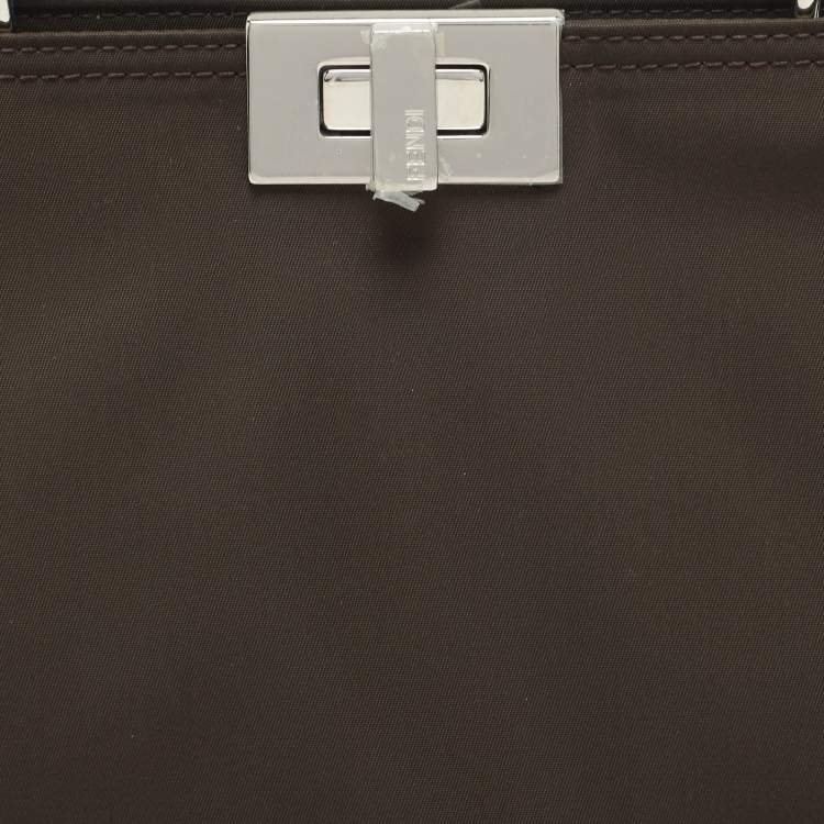 Pre Owned Fendi Khaki Green Nylon Small Peekaboo ISeeU Bag