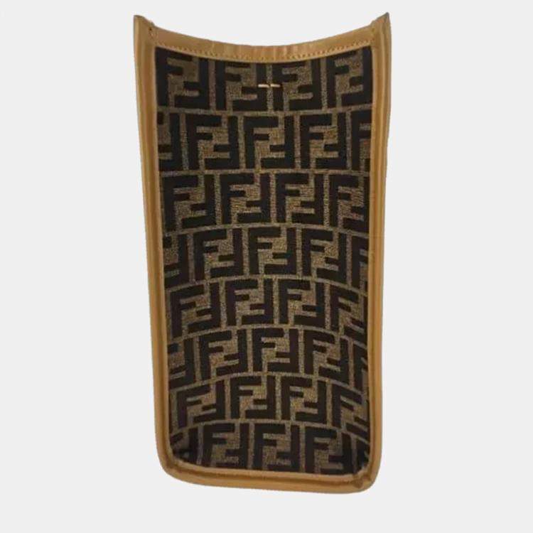 Pre Owned Fendi Sunshine Medium Brown FF Jacquard and Leather Tote Bag