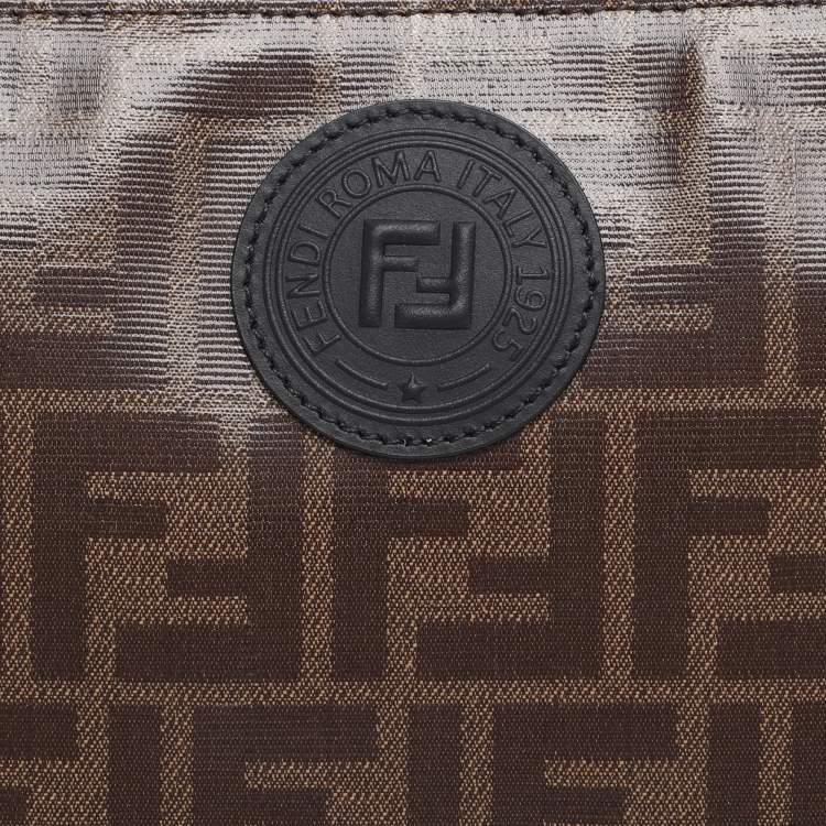 Pre Owned Fendi Brown Coated Canvas FFreedom Flat Pouch Bag