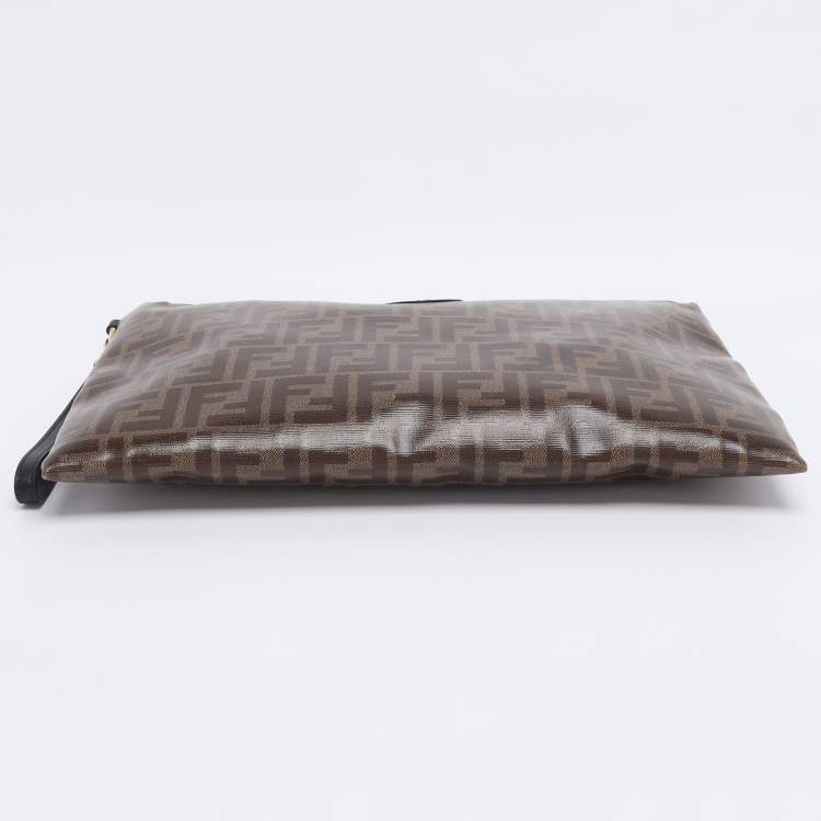 Pre Owned Fendi Brown Coated Canvas FFreedom Flat Pouch Bag