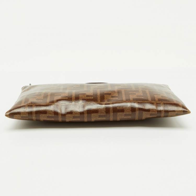 Pre Owned Fendi Brown Zucca Coated Canvas FFreedom Flat Pouch