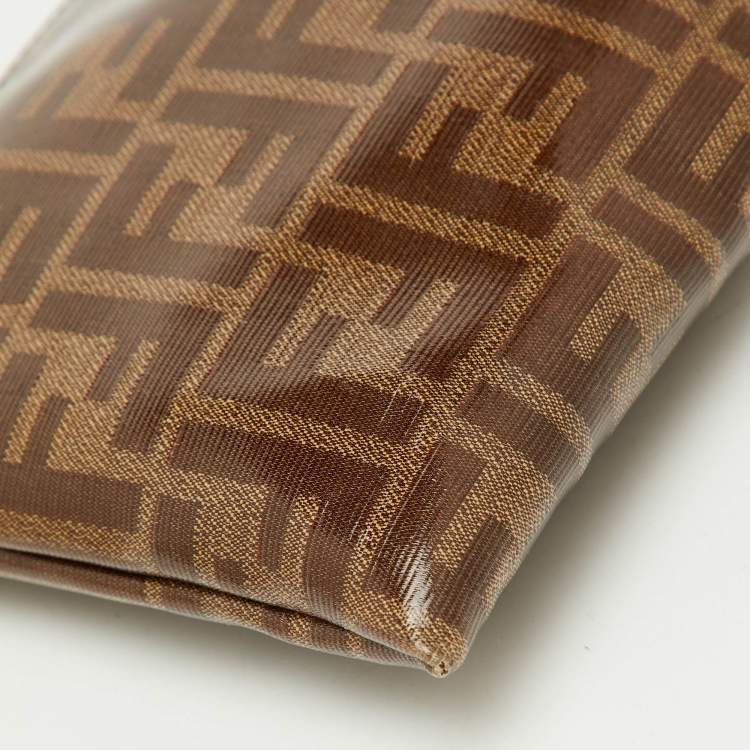 Pre Owned Fendi Brown Zucca Coated Canvas FFreedom Flat Pouch
