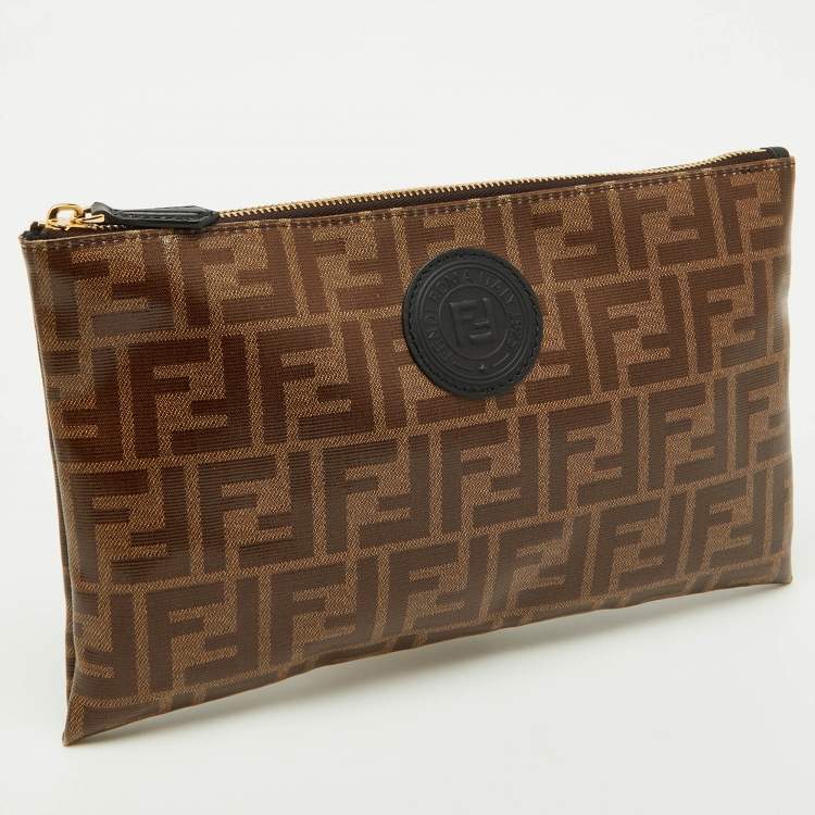 Pre Owned Fendi Brown Zucca Coated Canvas FFreedom Flat Pouch