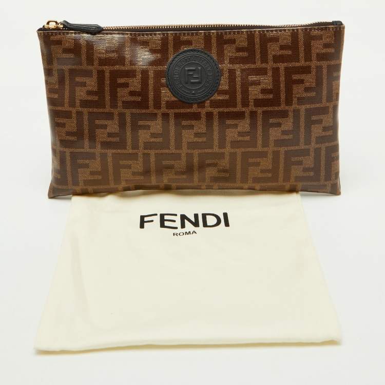 Pre Owned Fendi Brown Zucca Coated Canvas FFreedom Flat Pouch