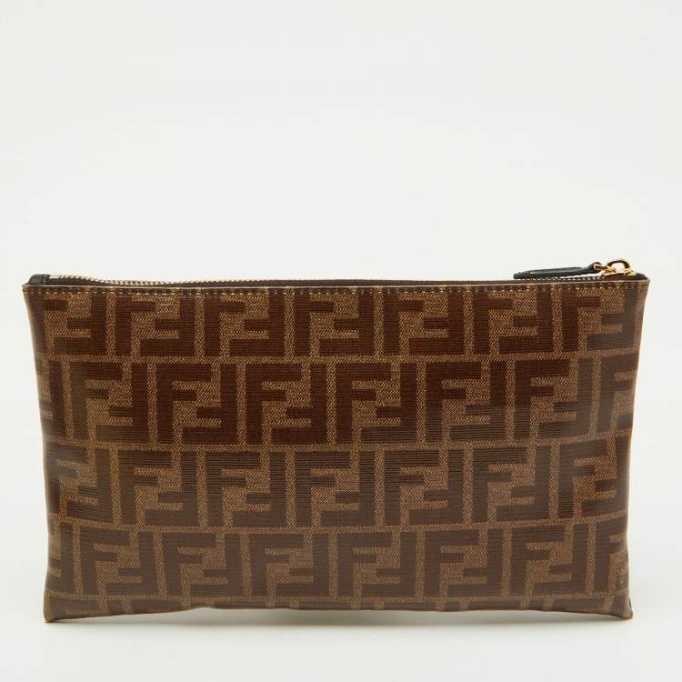 Pre Owned Fendi Brown Zucca Coated Canvas FFreedom Flat Pouch