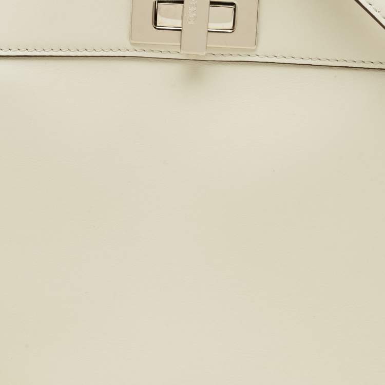 Pre Owned Fendi White Leather Small Peekaboo ISeeU Top Handle Bag