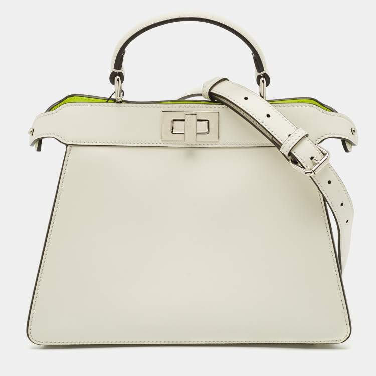 Pre Owned Fendi White Leather Small Peekaboo ISeeU Top Handle Bag