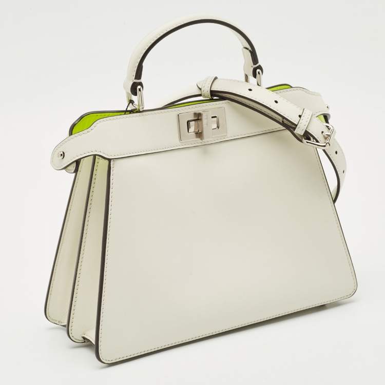 Pre Owned Fendi White Leather Small Peekaboo ISeeU Top Handle Bag