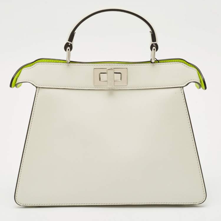 Pre Owned Fendi White Leather Small Peekaboo ISeeU Top Handle Bag