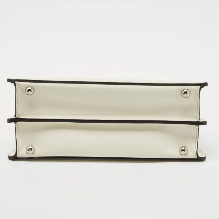 Pre Owned Fendi White Leather Small Peekaboo ISeeU Top Handle Bag