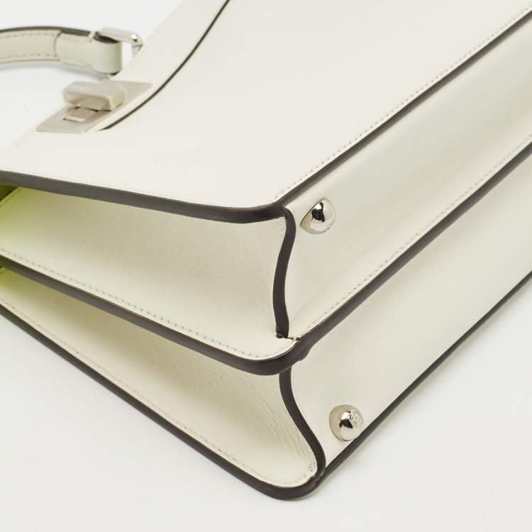 Pre Owned Fendi White Leather Small Peekaboo ISeeU Top Handle Bag