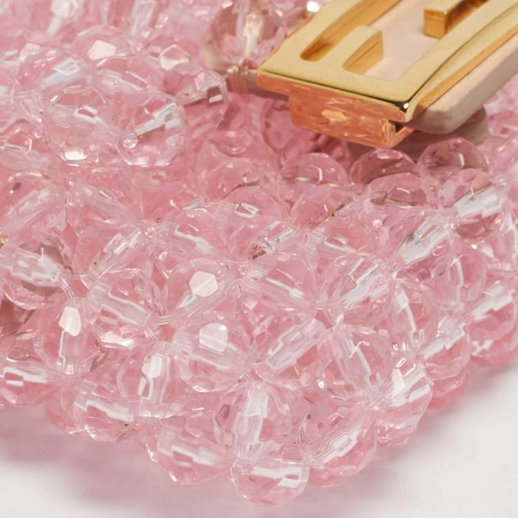 Pre Owned Fendi Pink Beaded Pico Baguette Bag