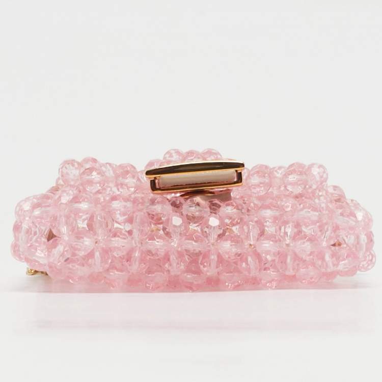 Pre Owned Fendi Pink Beaded Pico Baguette Bag