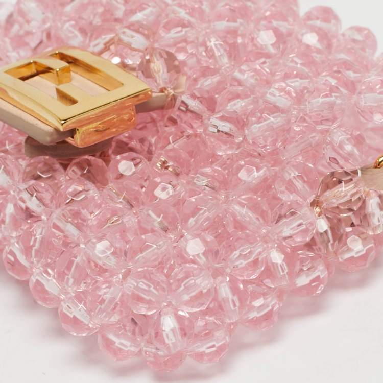 Pre Owned Fendi Pink Beaded Pico Baguette Bag