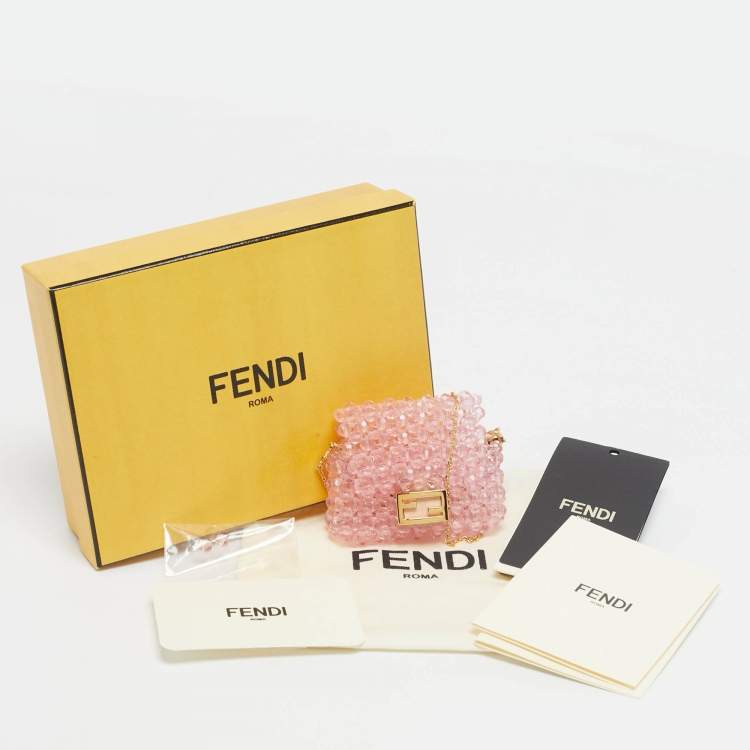 Pre Owned Fendi Pink Beaded Pico Baguette Bag