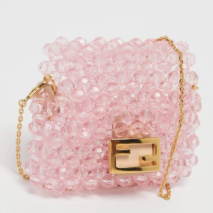 Pre Owned Fendi Pink Beaded Pico Baguette Bag