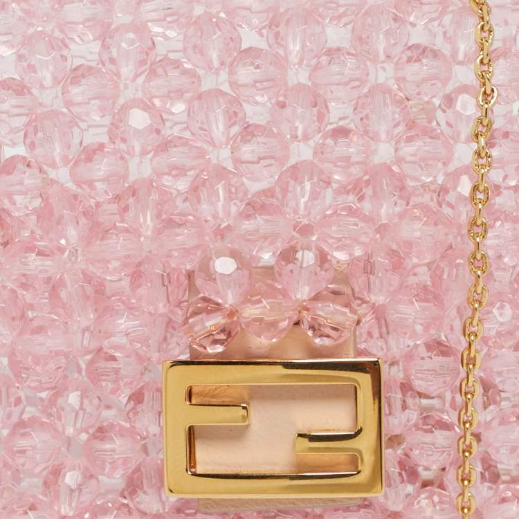 Pre Owned Fendi Pink Beaded Pico Baguette Bag