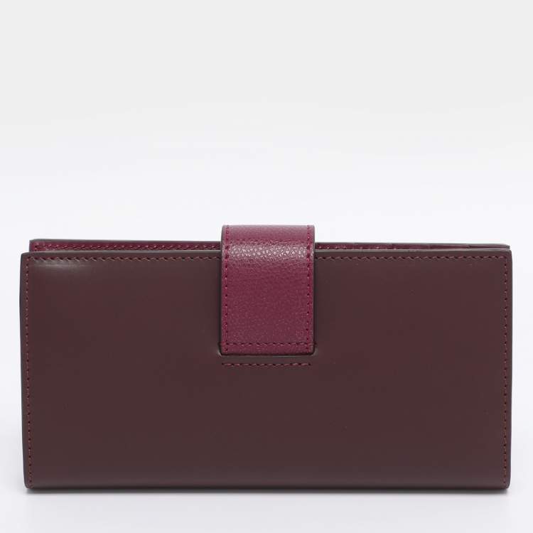 Pre Owned Fendi Burgundy Leather FF Diamond Continental Wallet