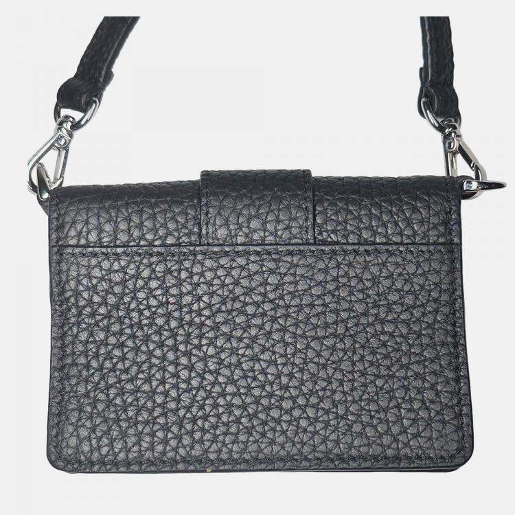 Pre Owned Fendi Black Micro Flat Baguette Cardholder With Strap