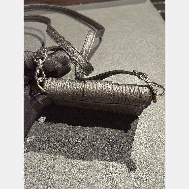 Pre Owned Fendi Black Micro Flat Baguette Cardholder With Strap