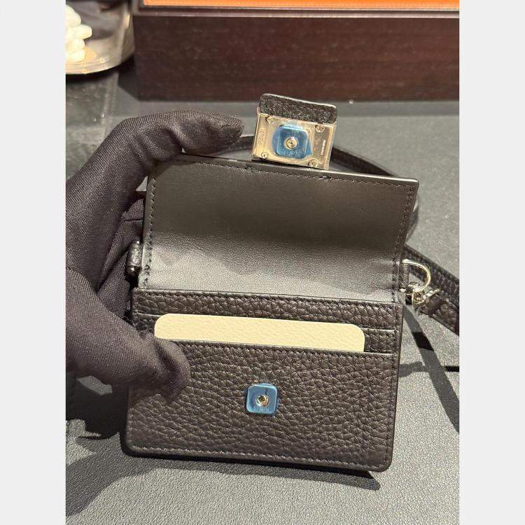 Pre Owned Fendi Black Micro Flat Baguette Cardholder With Strap