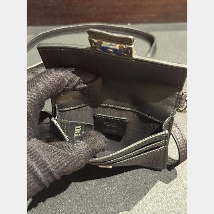 Pre Owned Fendi Black Micro Flat Baguette Cardholder With Strap