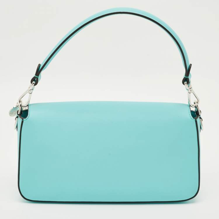 Pre Owned Fendi x Tiffany & Co. Blue Leather Sterling Silver Medium Baguette Bag