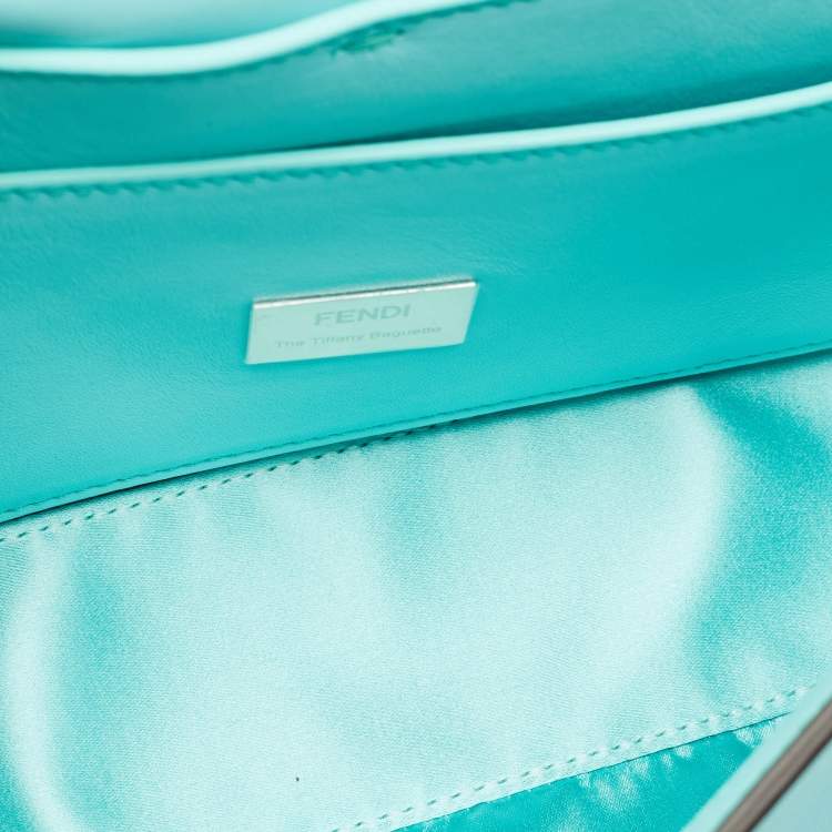 Pre Owned Fendi x Tiffany & Co. Blue Leather Sterling Silver Medium Baguette Bag