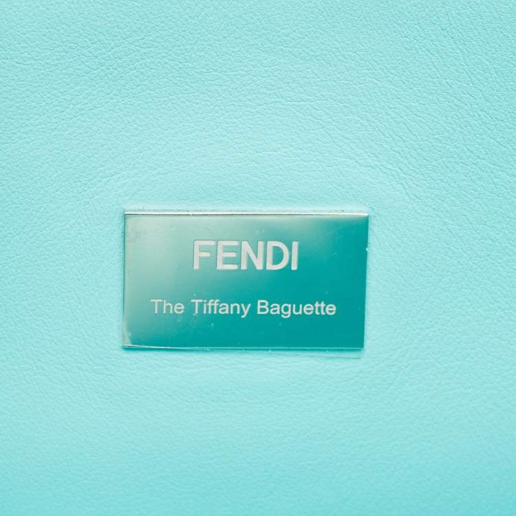 Pre Owned Fendi x Tiffany & Co. Blue Leather Sterling Silver Medium Baguette Bag