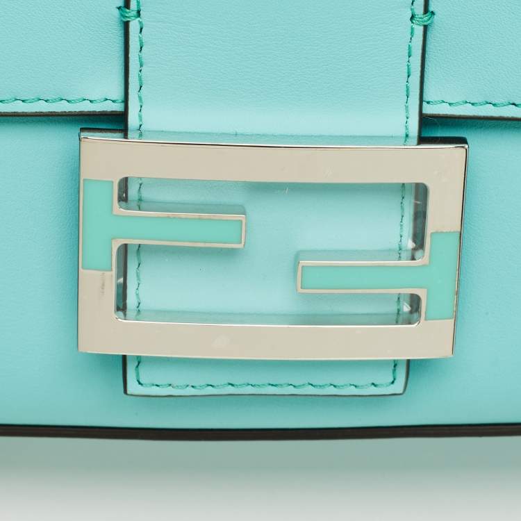 Pre Owned Fendi x Tiffany & Co. Blue Leather Sterling Silver Medium Baguette Bag