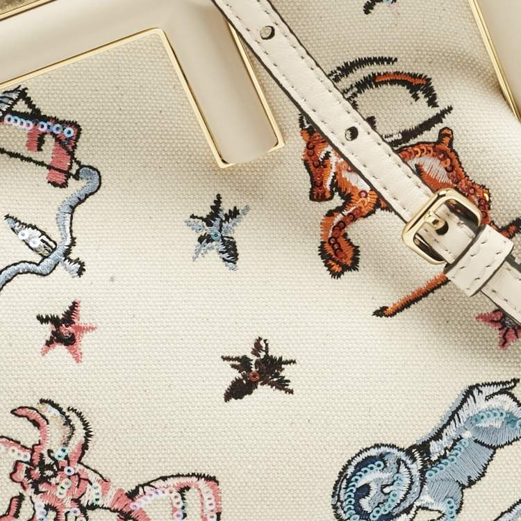 Pre Owned Fendi Light Beige Canvas Astrology Small First Shoulder Bag