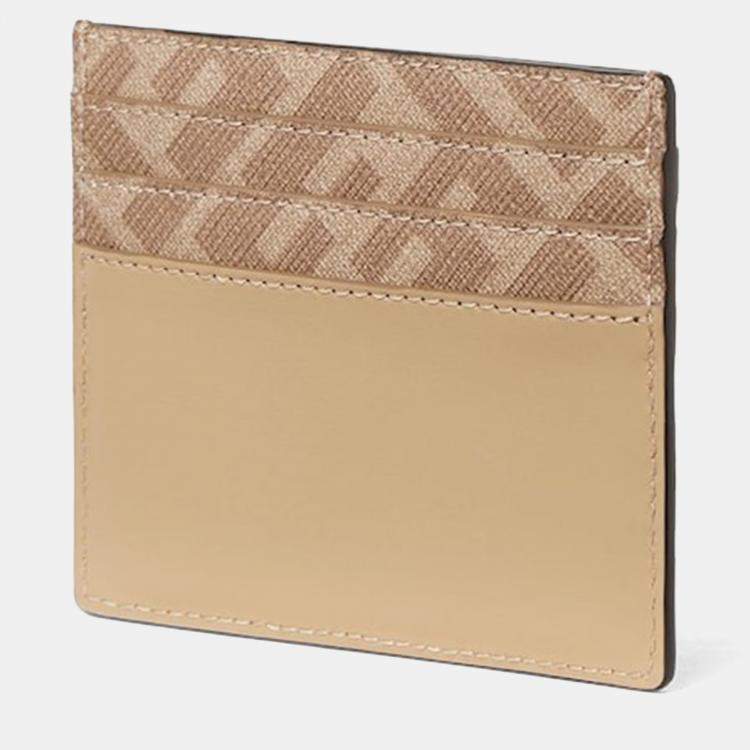 Pre Owned Fendi FF Squared Beige Leather Cardholder