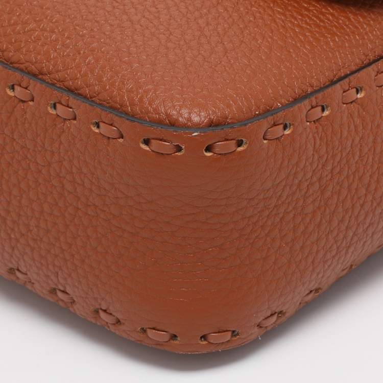 Pre Owned Fendi Brown Leather Metal Stitch Baguette Bag
