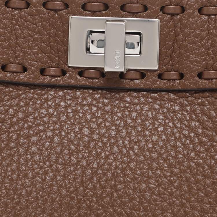 مملوكة مسبقًا Fendi Brown Stitch Selleria Leather Petite Peekaboo ISeeU Top Handle Bag