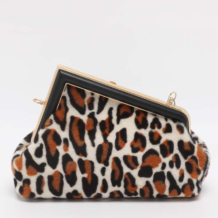 Pre Owned Fendi Multicolor Leopard Print Calfhair Small First Shoulder Bag