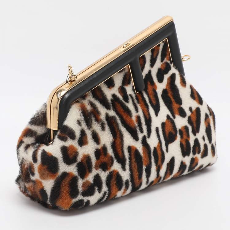 Pre Owned Fendi Multicolor Leopard Print Calfhair Small First Shoulder Bag