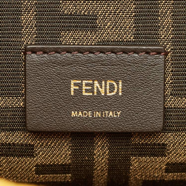 Pre Owned Fendi Yellow/White Crochet Fabric Medium Sunshine Shopper Tote