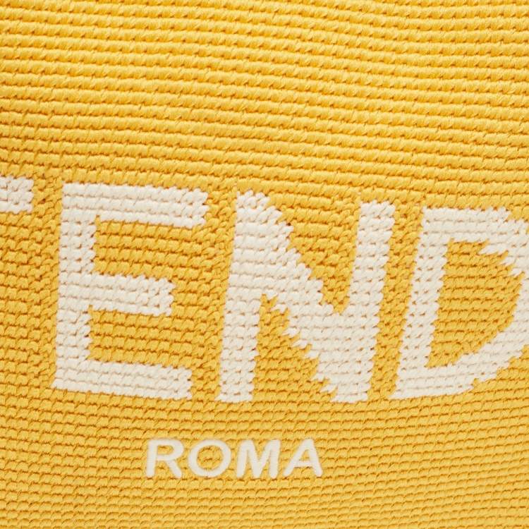 Pre Owned Fendi Yellow/White Crochet Fabric Medium Sunshine Shopper Tote