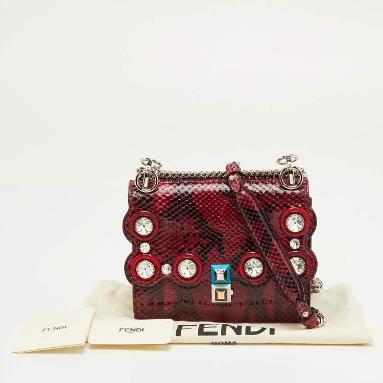 Pre Owned Fendi Dark Red/Black Python Small Scalloped Kan I Shoulder Bag