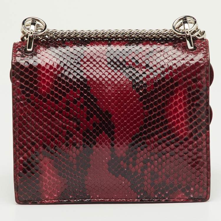 Pre Owned Fendi Dark Red/Black Python Small Scalloped Kan I Shoulder Bag