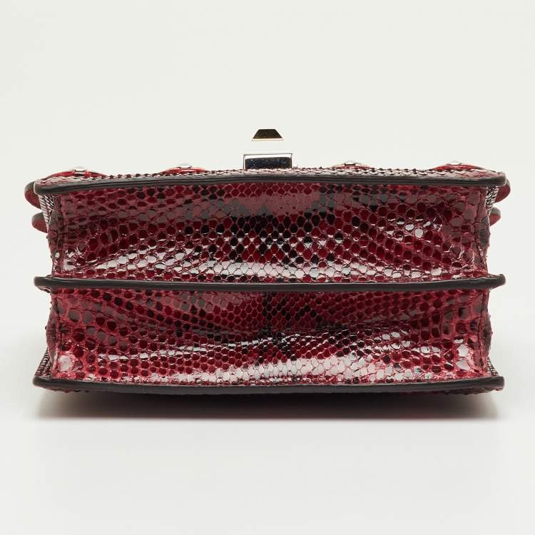 Pre Owned Fendi Dark Red/Black Python Small Scalloped Kan I Shoulder Bag