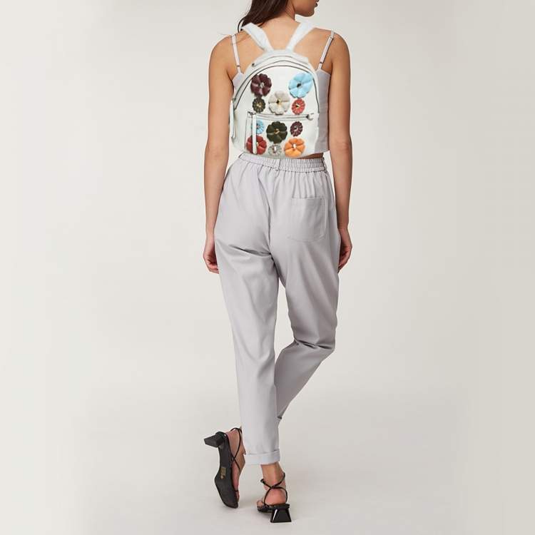 Pre Owned حقيبة ظهر فندي فلاورلاند جلد أبيض