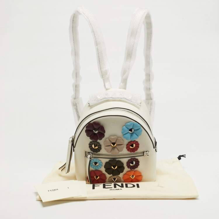 Pre Owned حقيبة ظهر فندي فلاورلاند جلد أبيض